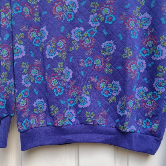 Vintage Gitano Purple Floral Quilted Collared Sweatshirt Size Small - Picture 4 of 7